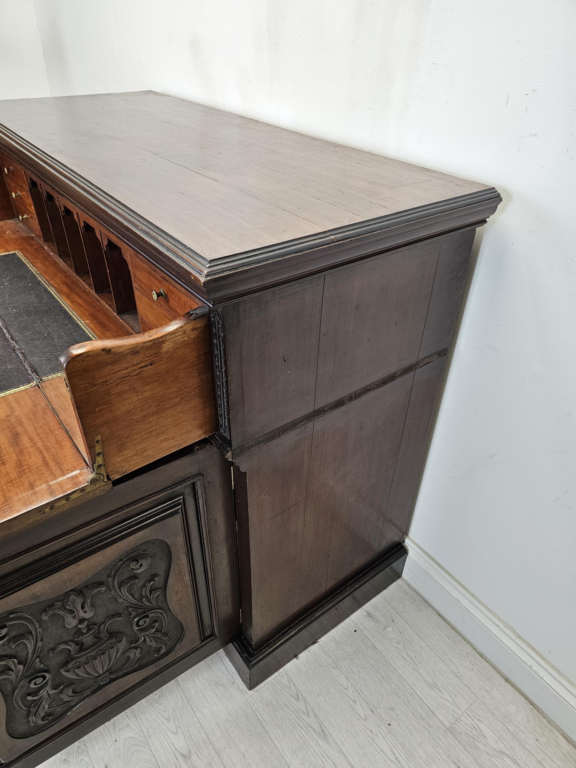 Secretaire cabinet, 19th century carved walnut with fall front revealing well fitted interior. H.100 - Image 9 of 15
