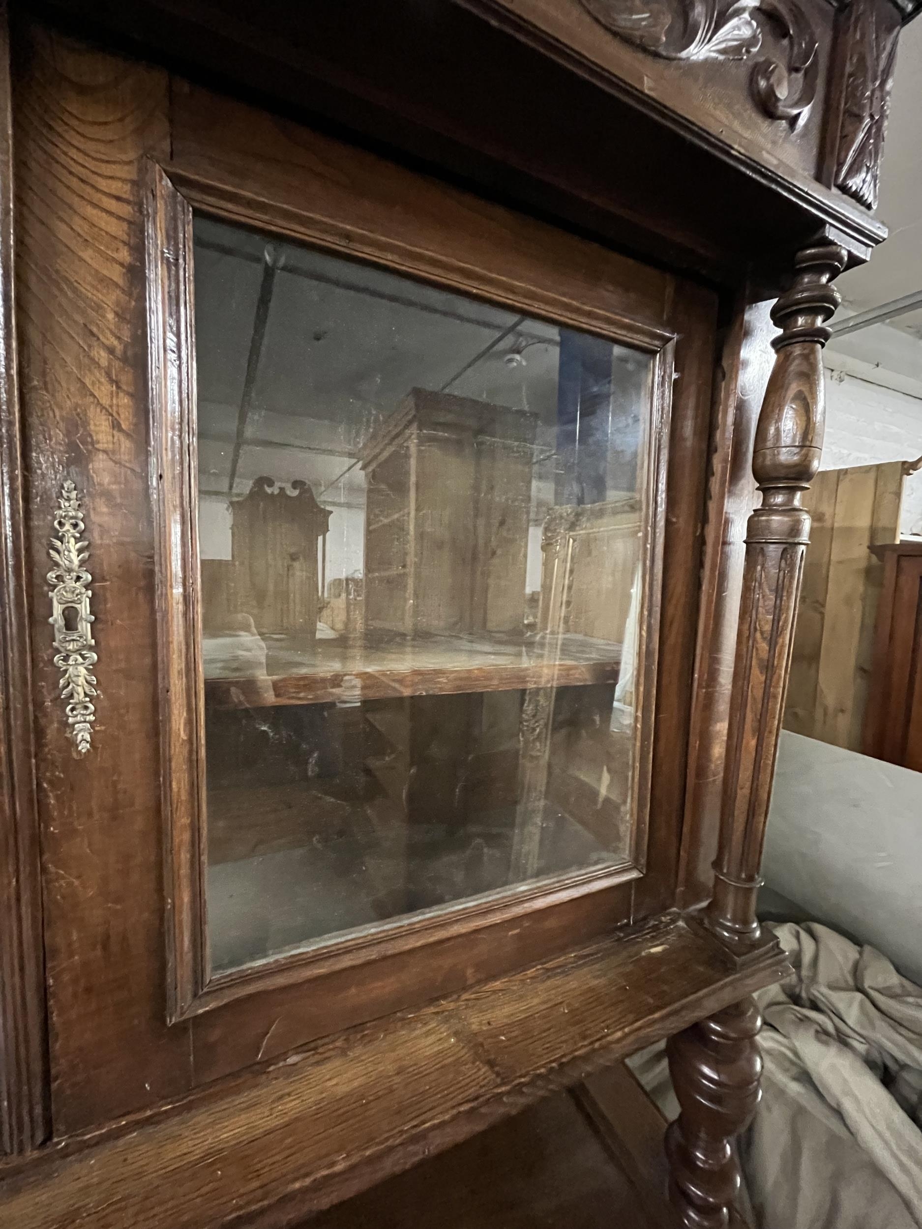 Library bookcase, 19th century French, carved chestnut. Comes in two sections. H.226 W.135.5 D.56cm. - Image 4 of 12