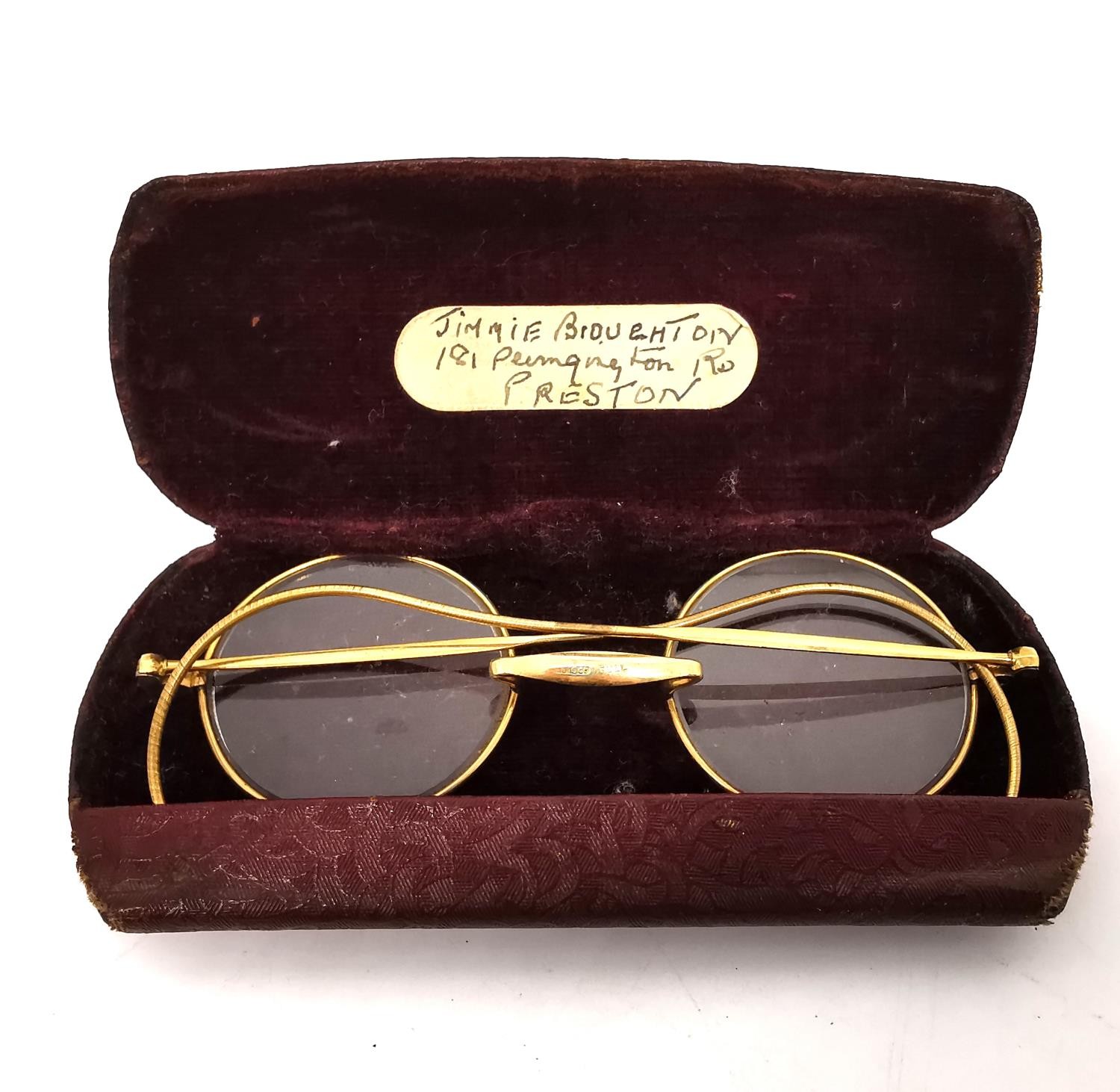 A pair of early 20th century leather cased 10ct gold plated spectacles along with a white glass - Image 2 of 9