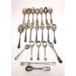 A collection of 18th and 19th century silver cutlery, including five matching bright cut