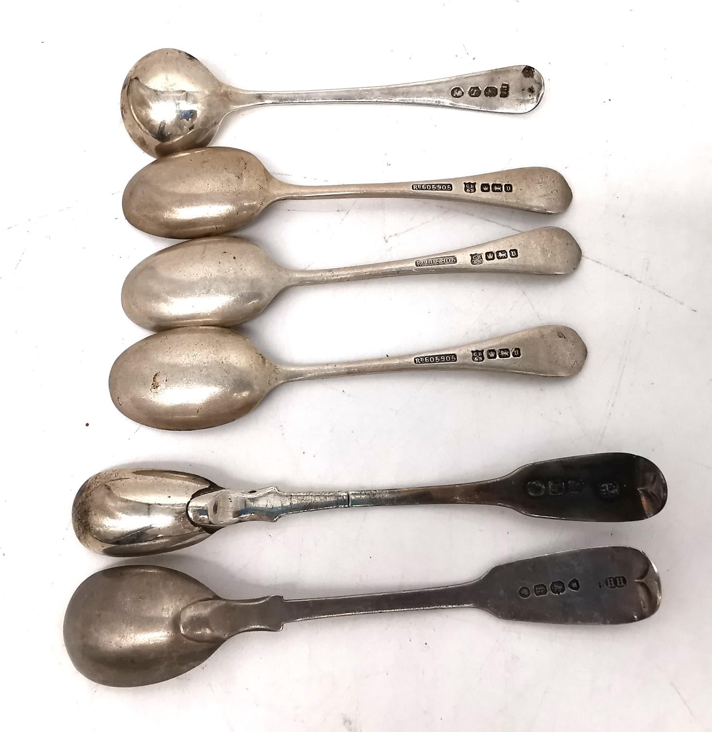 A collection of 18th and 19th century silver cutlery, including five matching bright cut - Image 6 of 8