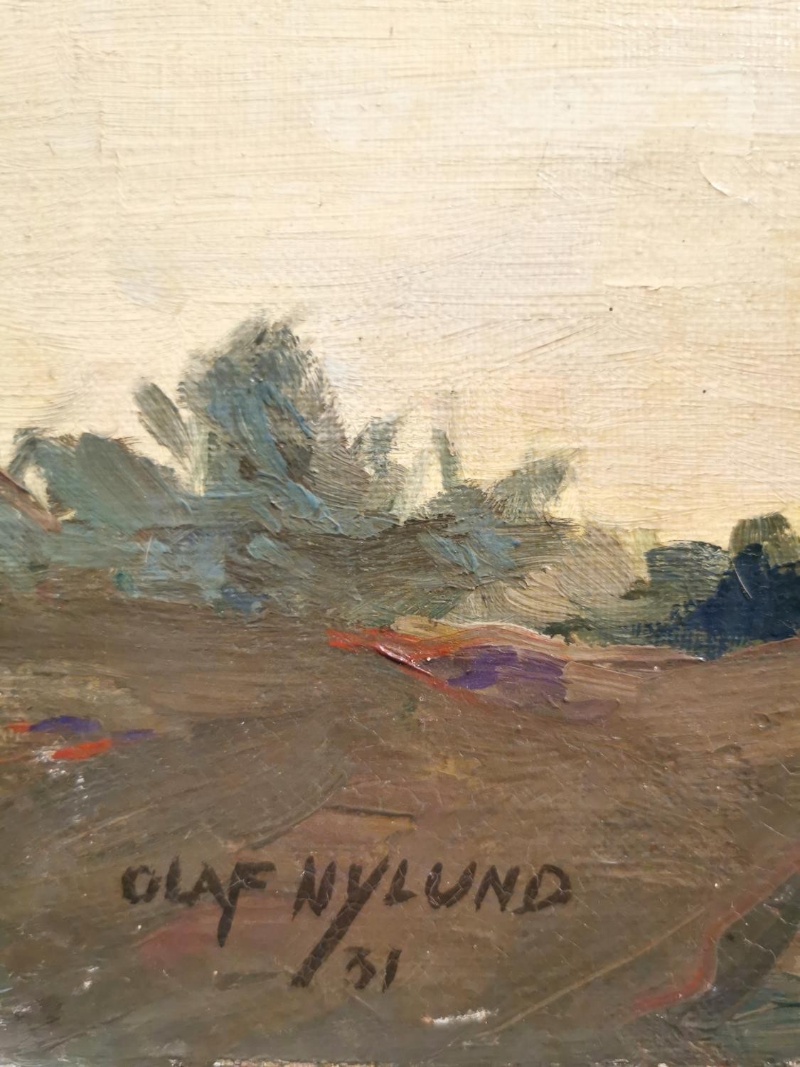 Olaf Nylund, oil on canvas, Lake Inari, Finland, signed and label verso. H.57 W.70cm. - Image 4 of 6