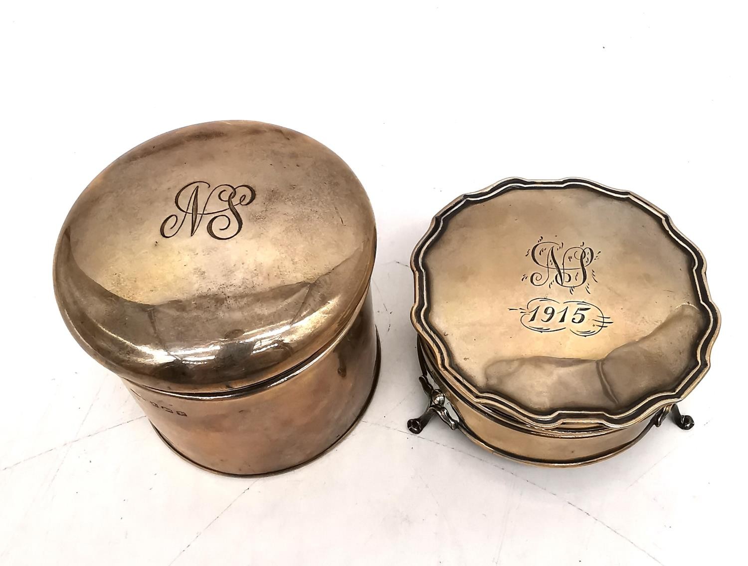 An Edwardian silver lidded pot and a three footed silver scalloped edge ring box. Various makers. ( - Image 2 of 8