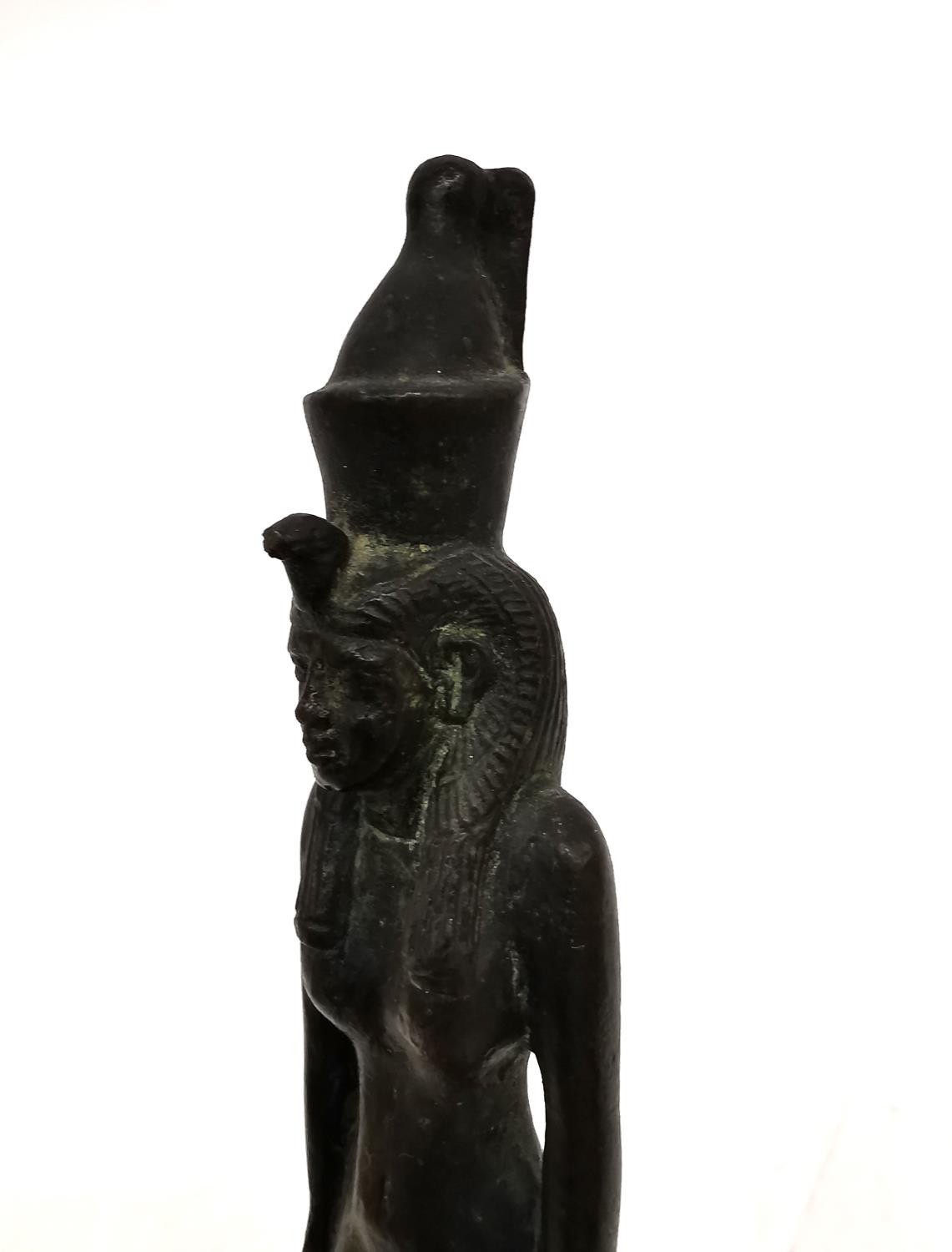 A 19th century Egyptian style bronze statue of an Egyptian god mounted on a wooden stand. H.20cm. - Image 2 of 7