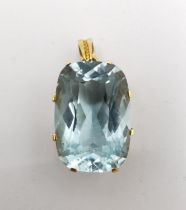 A Vintage aquamarine and 14 carat rose gold pendant, set with a cushion shape mixed cut aquamarine