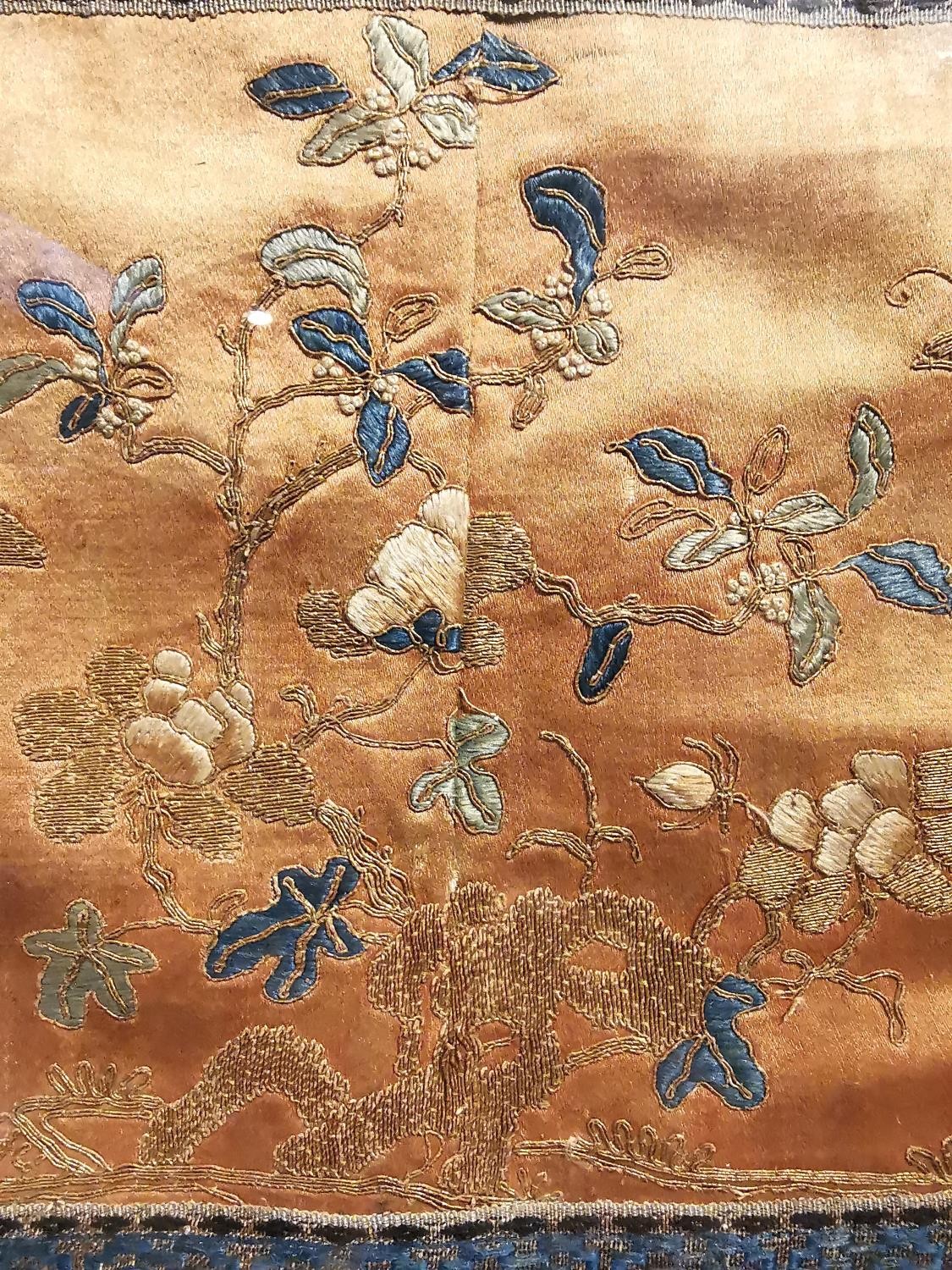 A framed and glazed 19th century Chinese silk embroidery, depicting flowers and butterflies with - Image 4 of 5