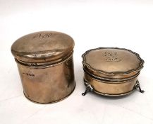 An Edwardian silver lidded pot and a three footed silver scalloped edge ring box. Various makers. (