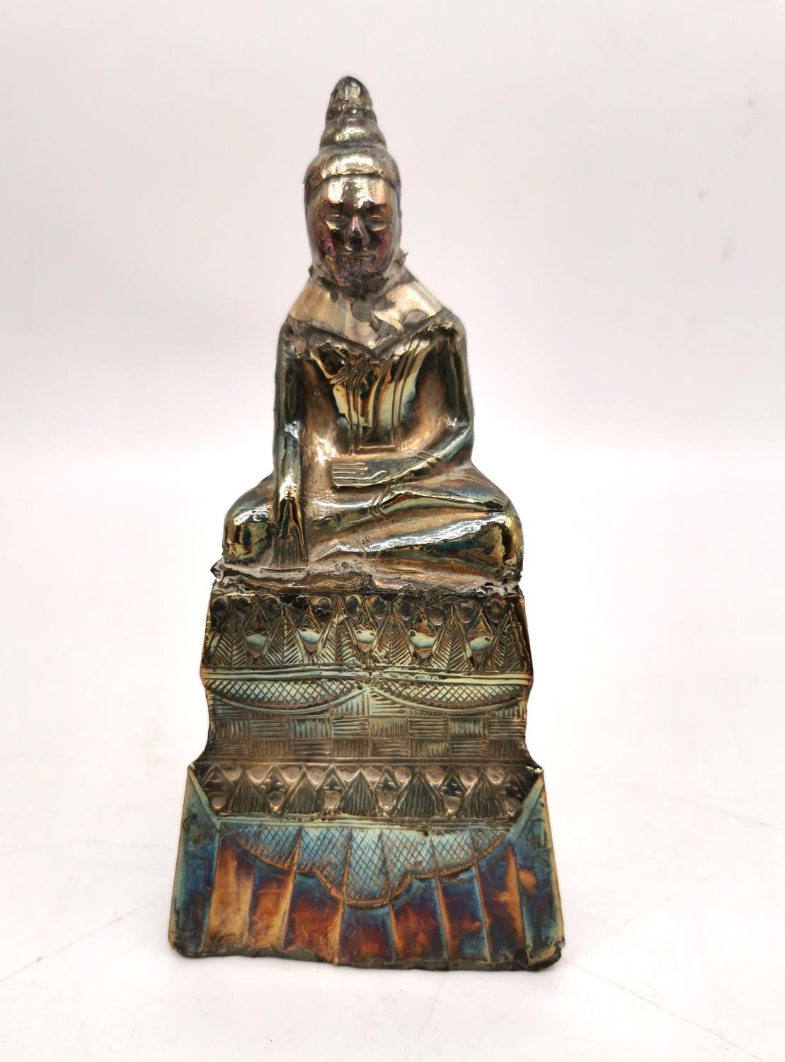Three Chinese Buddhas and deities, one Chinese gilded cinnabar lacquer Chinese imperial in a throne, - Image 7 of 13
