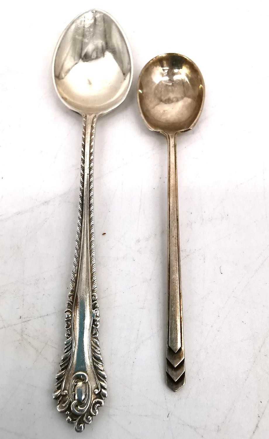 A leather cased set of six silver coffee spoons, six repousse silver teaspoons and five Art Deco - Image 8 of 10