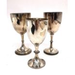 Three Victorian silver goblets, one by Alexander Clark & Co Ltd and one by Elkington & Co. Tallest