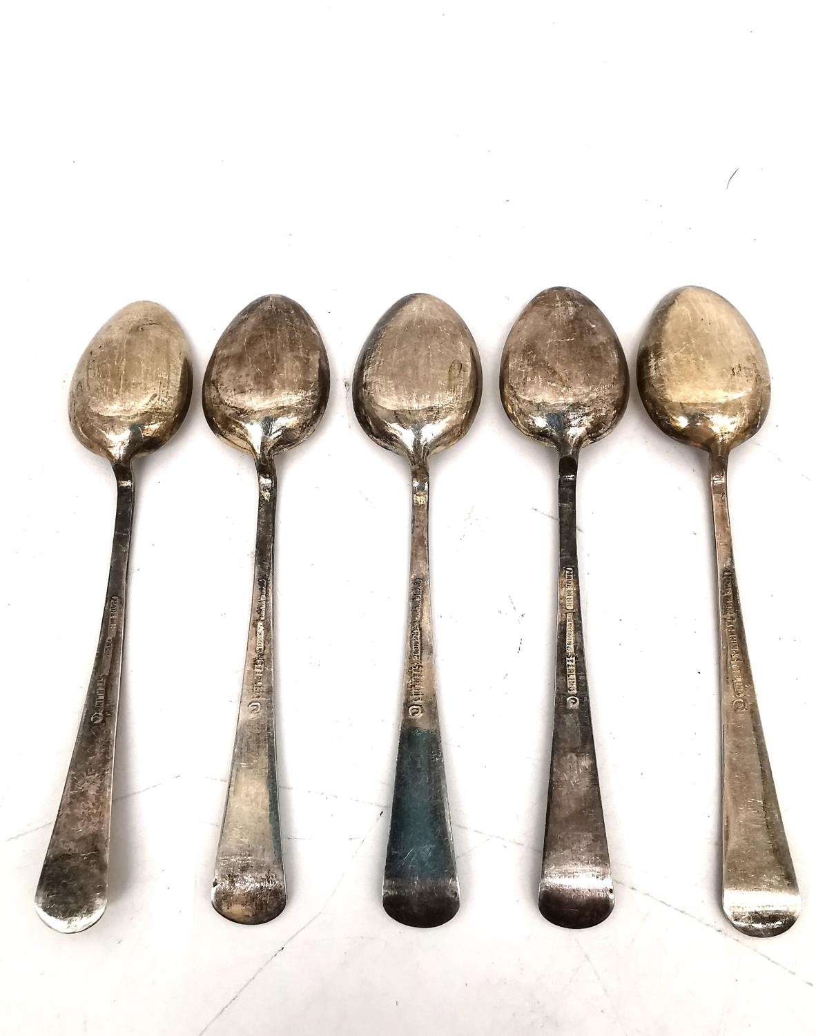 A collection of 18th and 19th century silver cutlery, including five matching bright cut - Image 4 of 8
