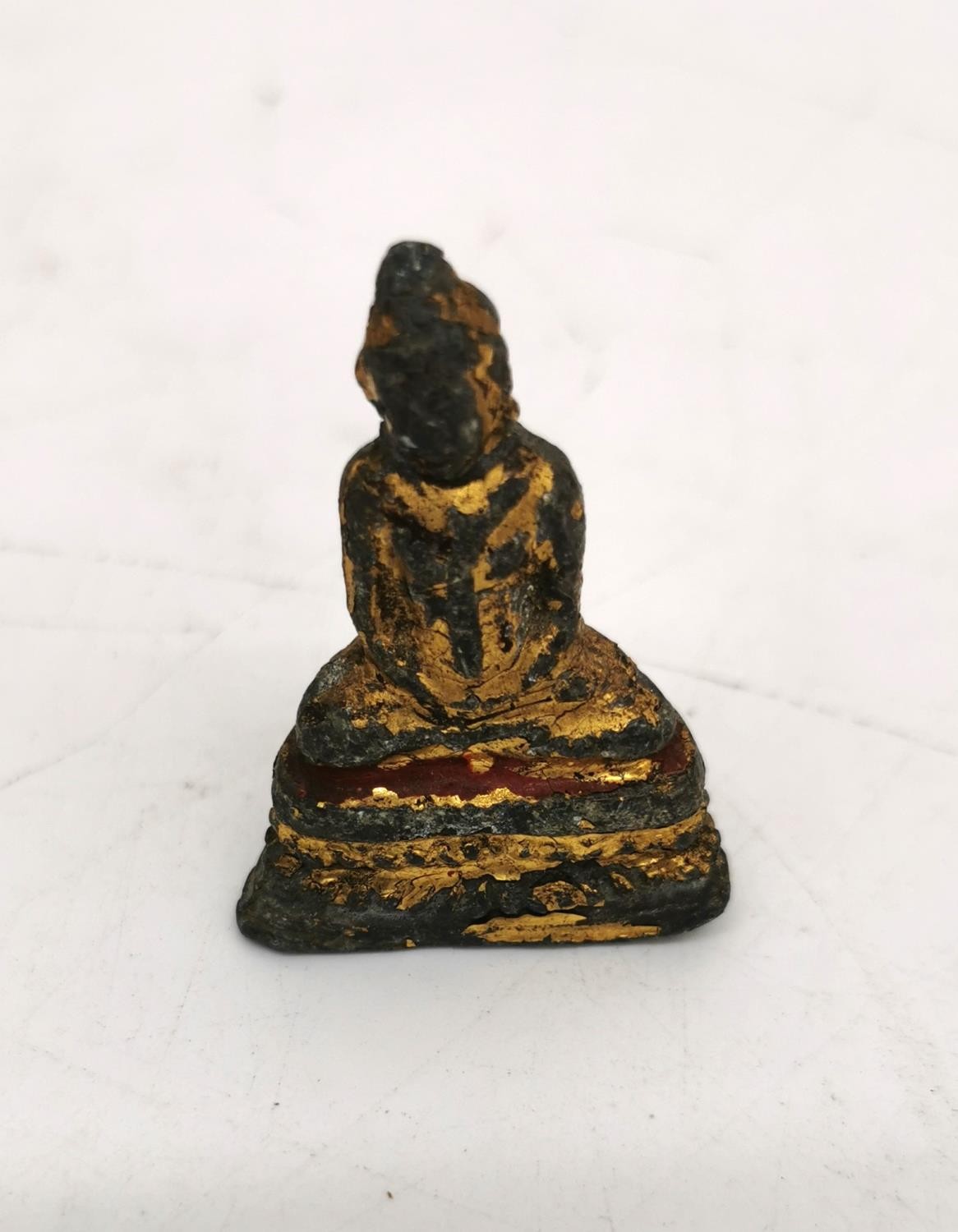 Three Chinese Buddhas and deities, one Chinese gilded cinnabar lacquer Chinese imperial in a throne, - Image 11 of 13