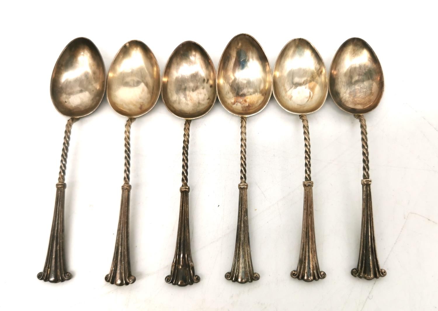 A leather cased set of six silver coffee spoons, six repousse silver teaspoons and five Art Deco - Image 10 of 10