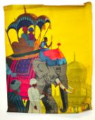 A early 20th century Indian travel poster, elephant with 'howdah'. The writing has been cut off