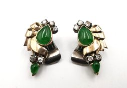 A pair of Chinese yellow and white metal (tests as 14 ct gold or higher and platinum) jade and