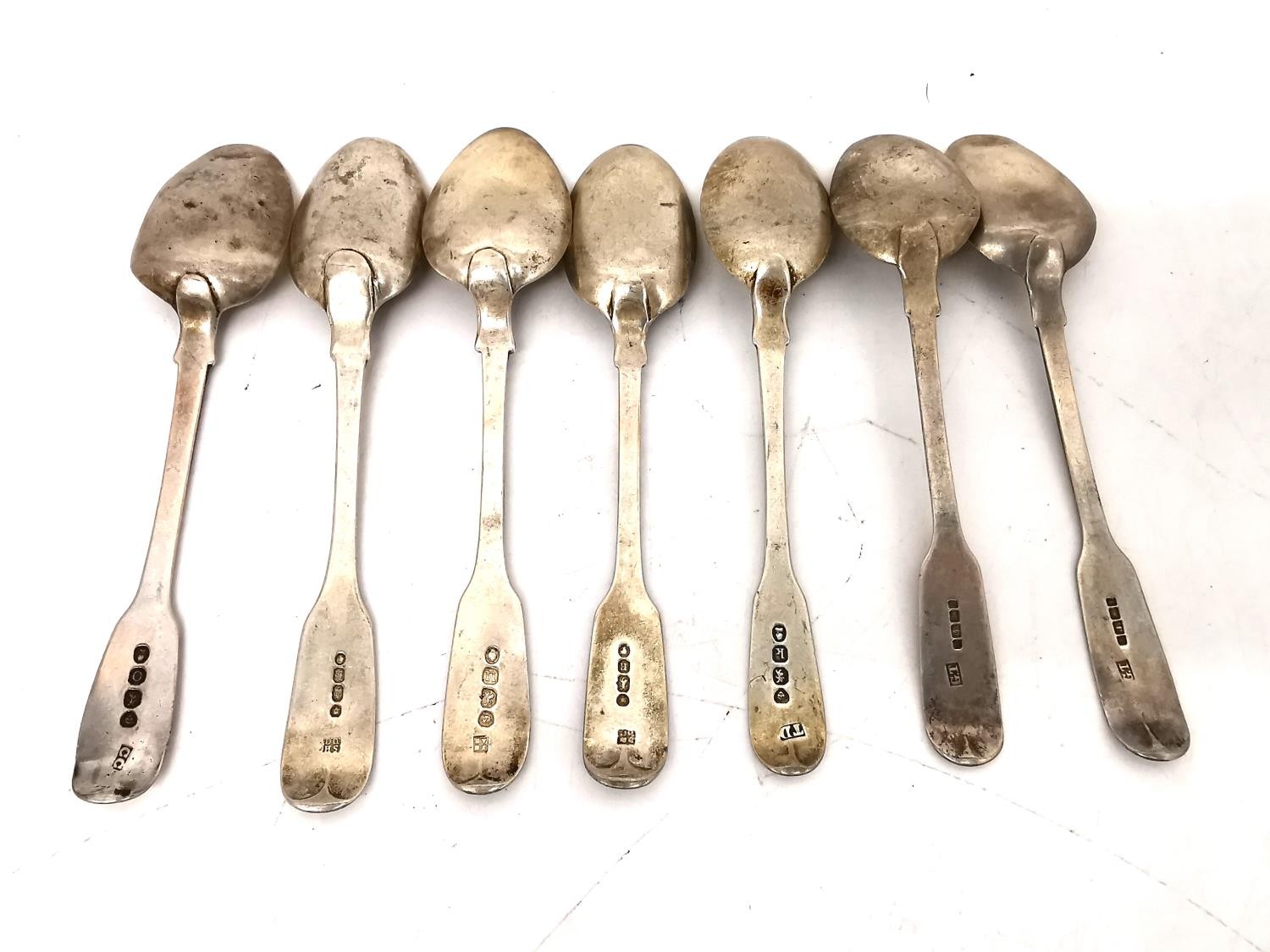 A collection of 18th and 19th century silver cutlery, including five matching bright cut - Image 3 of 8