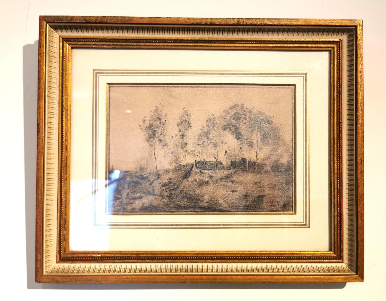 After Jean Baptiste Camille Corot, French, (1796 - 1875), pencil drawing of a cottage in amongst the - Image 2 of 4