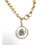 An Austrian 14 carat rose gold double portrait locket and fancy link chain with albert clasp. The