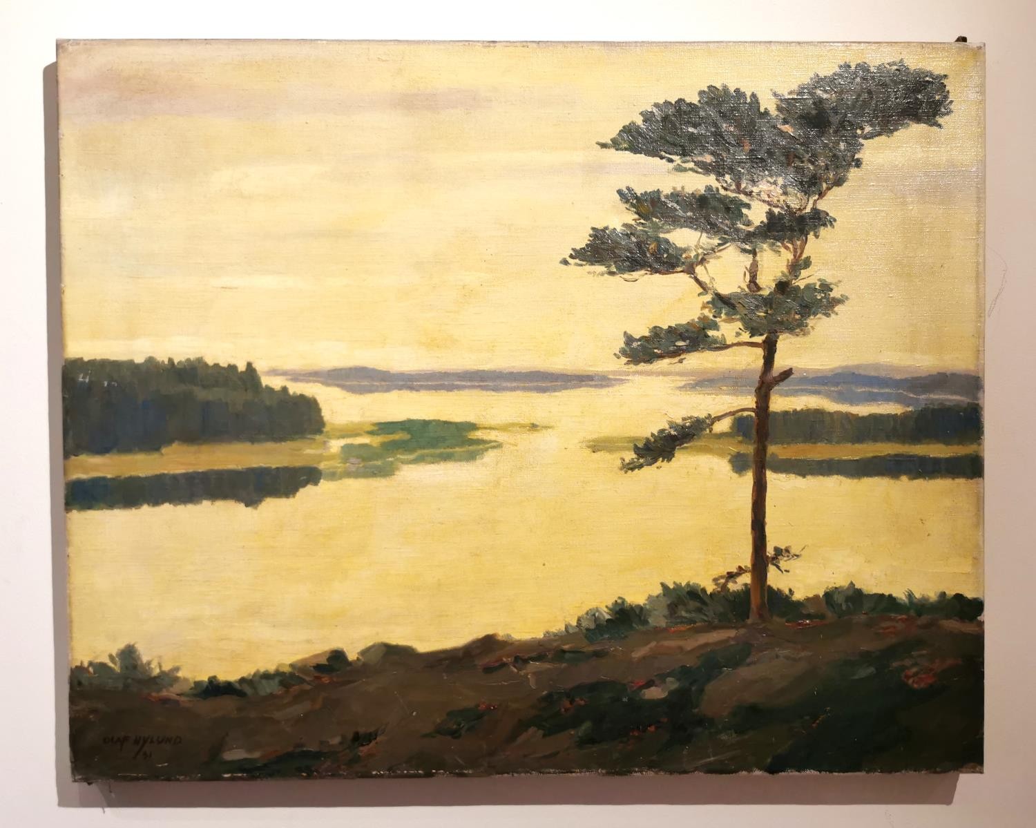 Olaf Nylund, oil on canvas, Lake Inari, Finland, signed and label verso. H.57 W.70cm. - Image 2 of 6