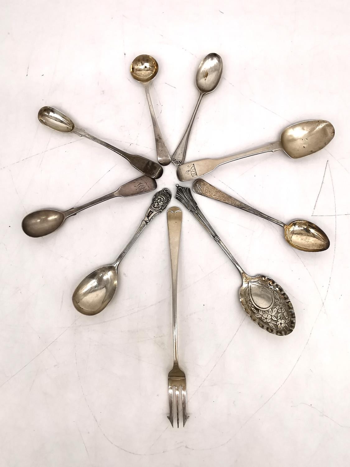 A collection of 18th and 19th century silver cutlery, including five matching bright cut - Image 8 of 8