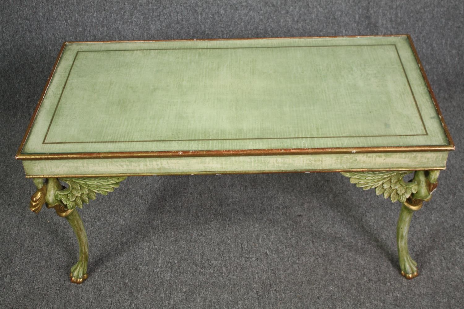 Coffee table, mid century painted raised on gilt swan supports. H.47 W.97 D.49cm. - Image 3 of 9