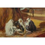 Robert Barnete, American (1931 - 2006), Oil on canvas, Arab figures seated together, signed. H.75