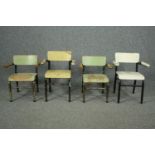 Two pairs of vintage child's chairs, metal and distressed painted laminate. H.54cm. (Each).