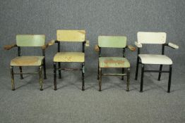Two pairs of vintage child's chairs, metal and distressed painted laminate. H.54cm. (Each).