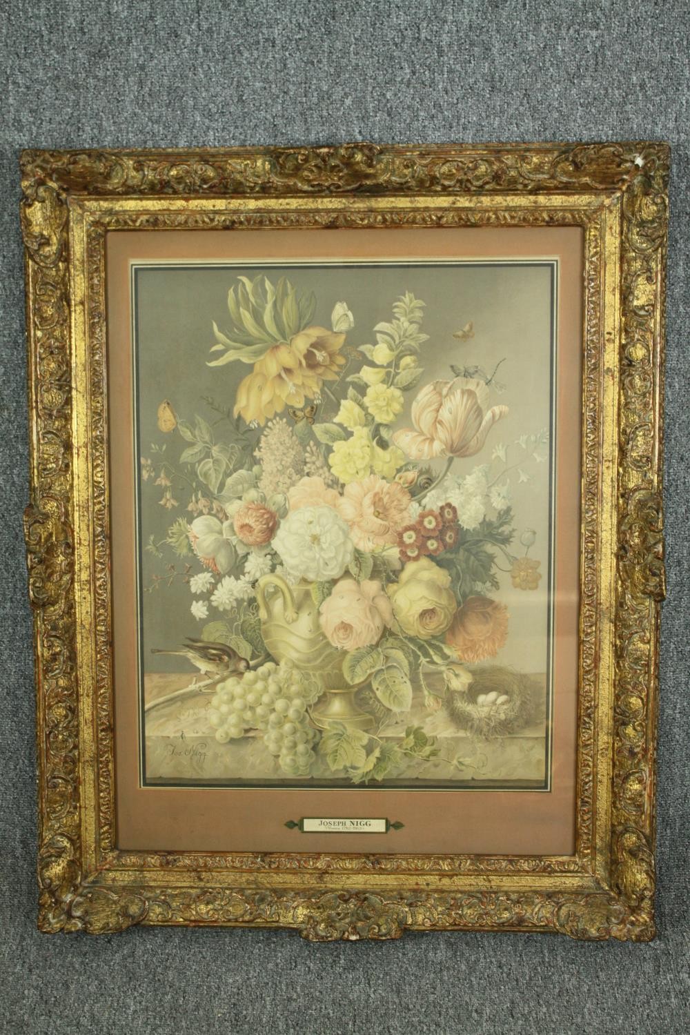 After Joseph Nigg, a gilt framed and glazed print, floral still life. H.95 W.72cm. - Image 2 of 4