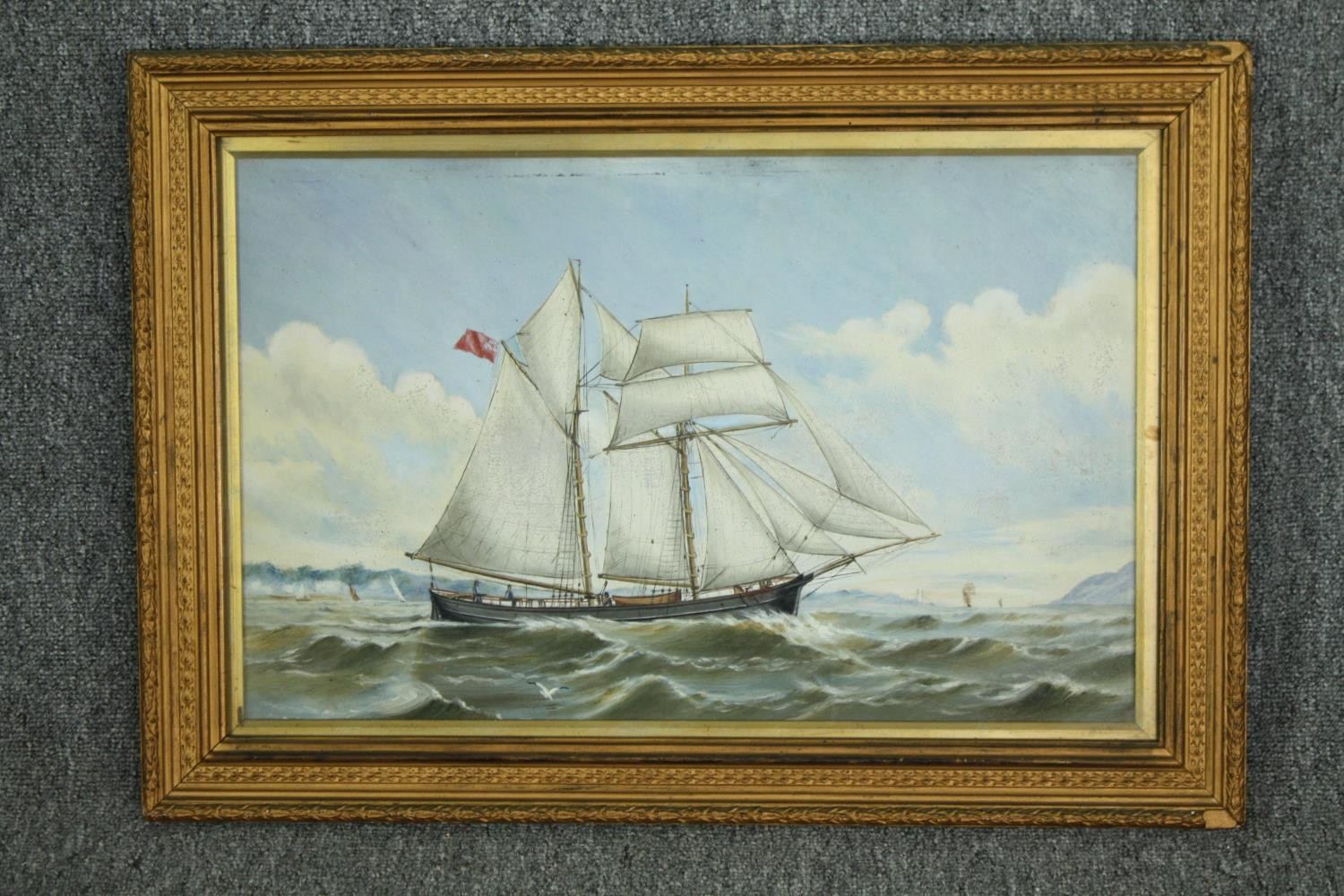 Oil on board, 19th century English school ship at sea. Unsigned. H.47 W.68cm. - Image 2 of 4