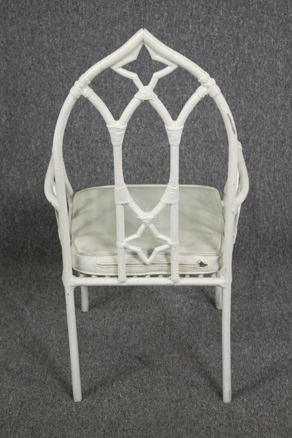 Garden or conservatory chairs, a set of six Gothic style with squab cushions. H.105cm. (Each). - Image 5 of 7