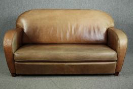 Sofa, contemporary vintage style in tan leather. H.92 W.177 D.80cm.