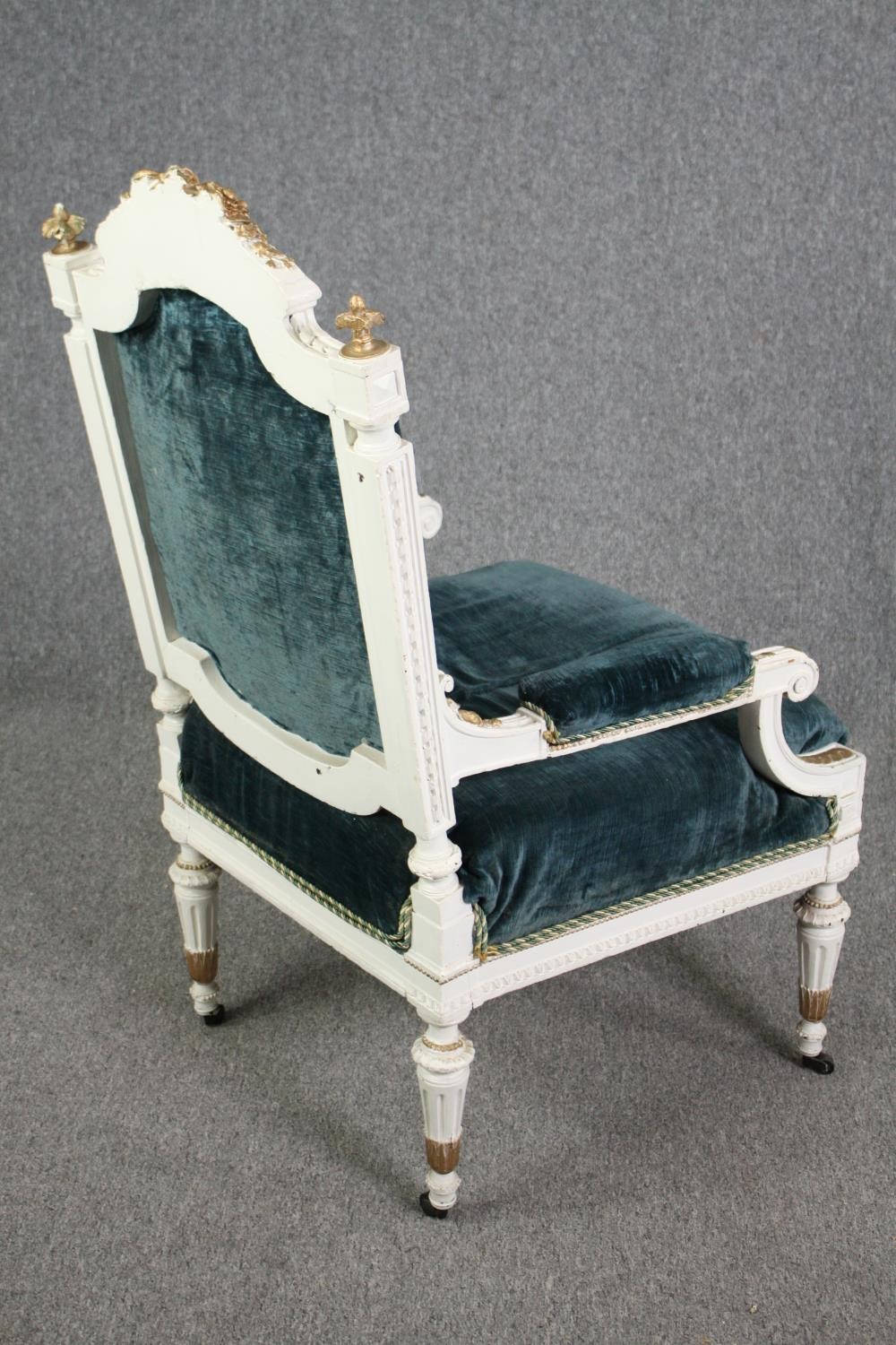 A French style distressed painted armchair and another similar. H.111cm. (Largest). - Image 8 of 8