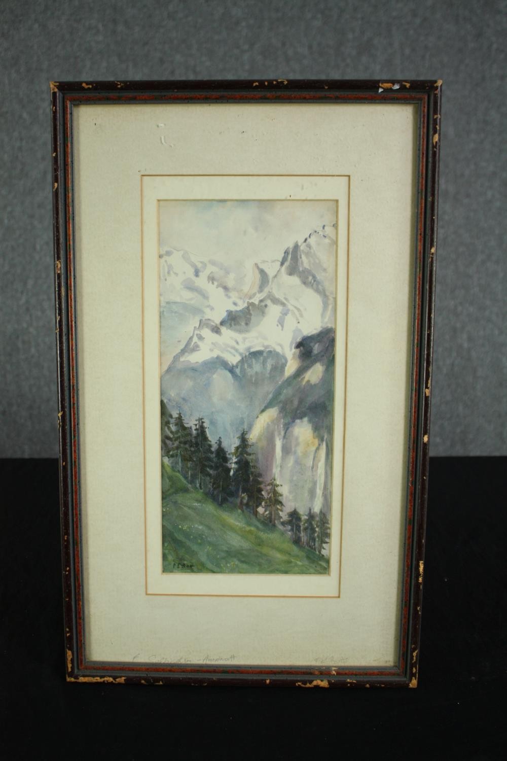F.E. Butt. A mid twentieth century watercolour of the Dauphiné Alps. Signed lower left. Framed and - Image 2 of 4