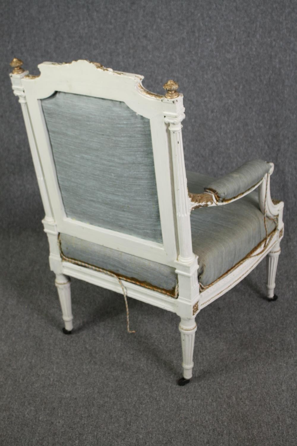 A French style distressed painted armchair and another similar. H.111cm. (Largest). - Image 5 of 8