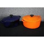 Two Le Creuset casserole pots. Dia.27cm. (Largest).