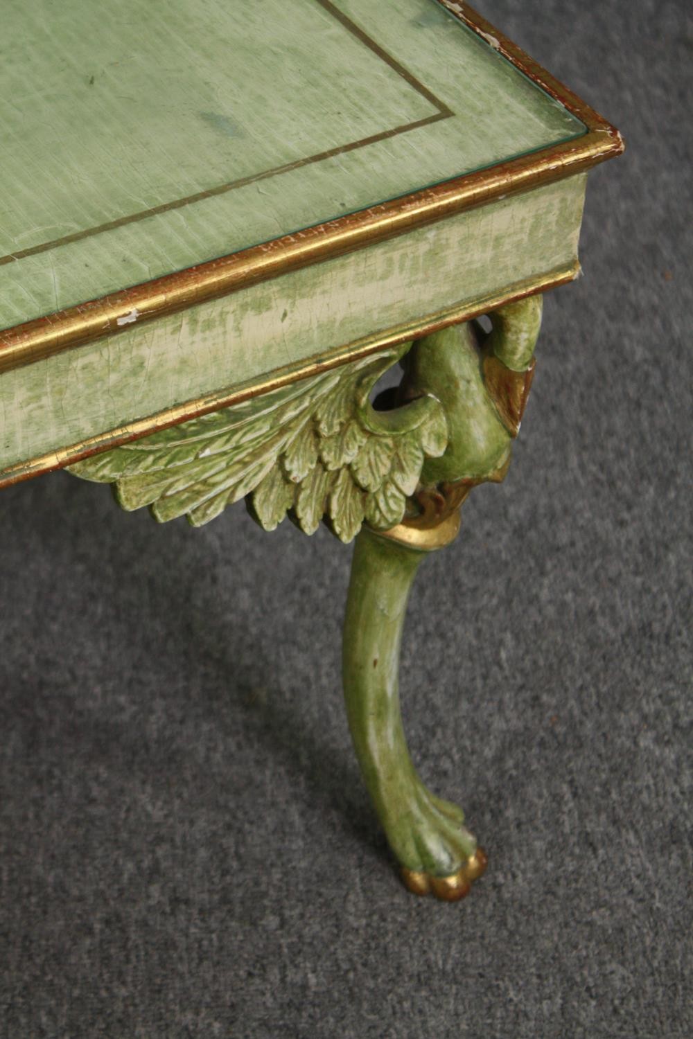 Coffee table, mid century painted raised on gilt swan supports. H.47 W.97 D.49cm. - Image 6 of 9