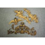 Four items of carved giltwood mouldings. L.60cm. (Largest).