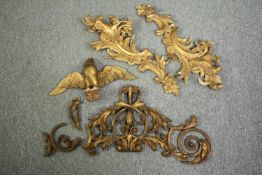 Four items of carved giltwood mouldings. L.60cm. (Largest).