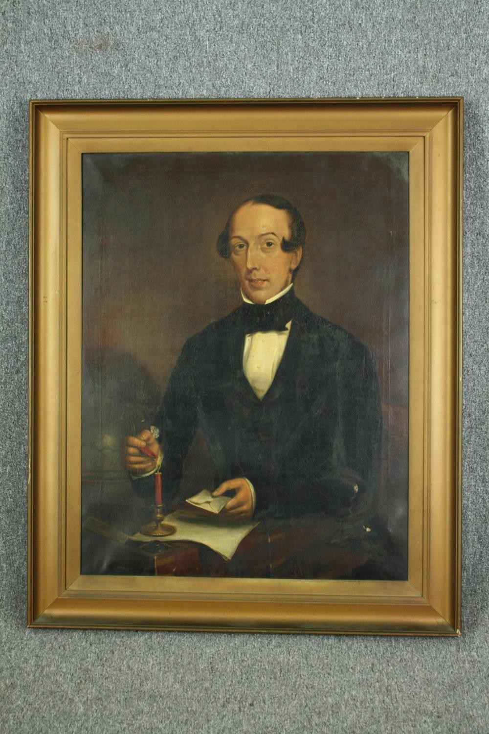 Oil on canvas, portrait of a gentleman sealing a letter. H.112 W.90cm. - Image 2 of 6