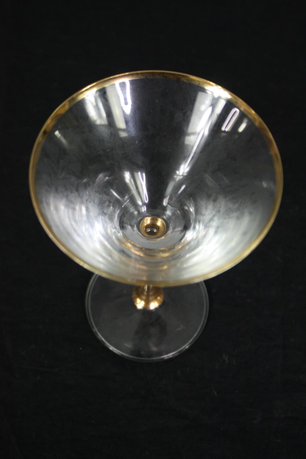A set of six gilt rimmed martini glasses. H.15cm. (Each). - Image 3 of 4