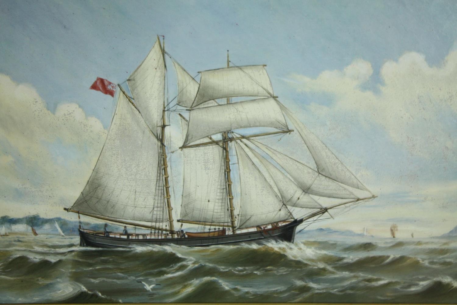 Oil on board, 19th century English school ship at sea. Unsigned. H.47 W.68cm.