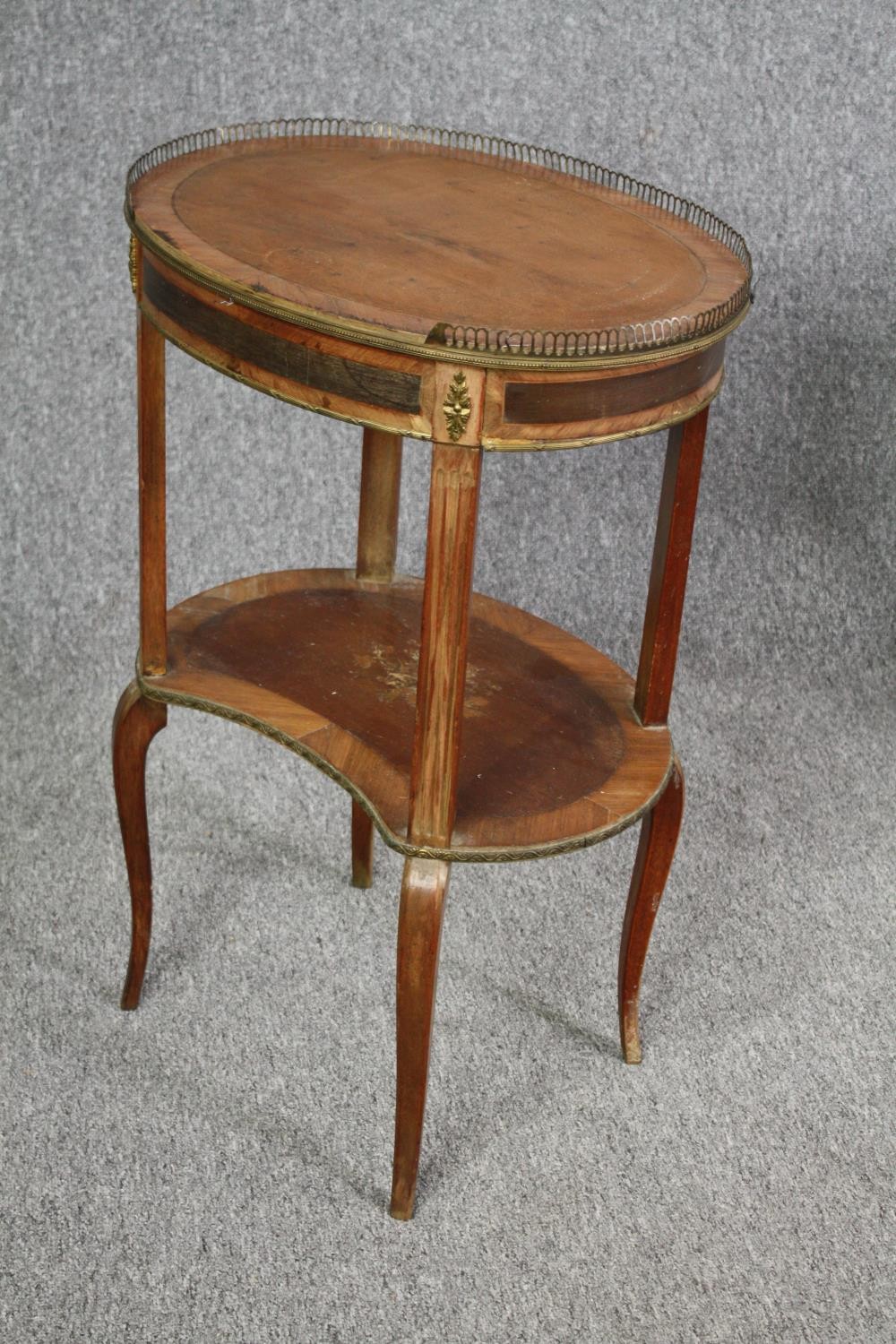 Lamp tables, a pair 19th century walnut crossbanded with ormolu mounts and marquetry inlay. H.74 W. - Image 5 of 7