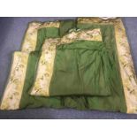 Two pairs of curtains, silk and with silk brocade border. L.280 W.155cm. (Each)