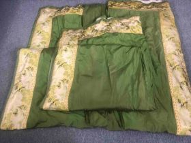 Two pairs of curtains, silk and with silk brocade border. L.280 W.155cm. (Each)