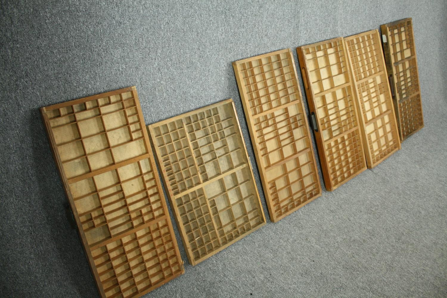 A collection of six vintage letterpress printer's trays. L.84 W.36cm. (Largest). - Image 2 of 7