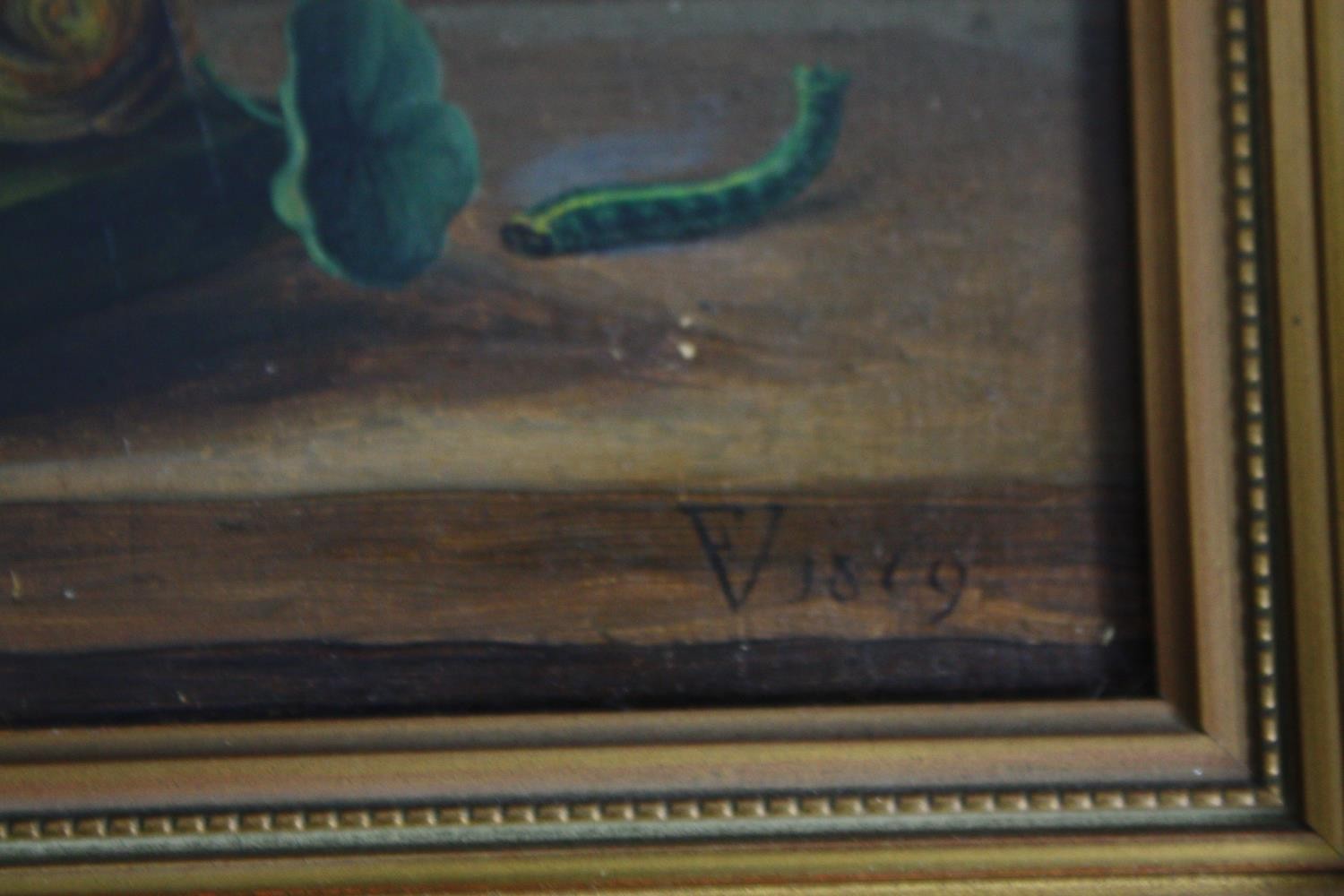 Oil on board, 19th century, still life flowers in a cornucopia vase, indistinctly signed. H.53 W. - Image 3 of 4