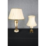 A vintage gilt spelter and marble Classical style table lamp and a Japanese hand gilded ceramic