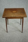 Card table, C.1900 mahogany with central satinwood paterae inlay. H.71 W.80 D.59cm.