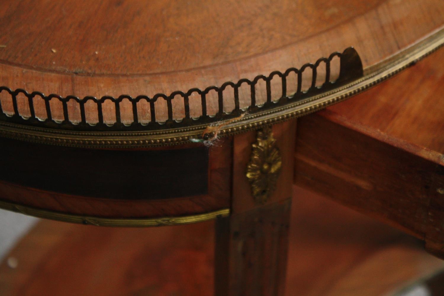 Lamp tables, a pair 19th century walnut crossbanded with ormolu mounts and marquetry inlay. H.74 W. - Image 7 of 7